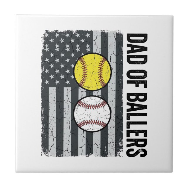 Dad of Ballers Softball Baseball Patriotic Tile (Front)