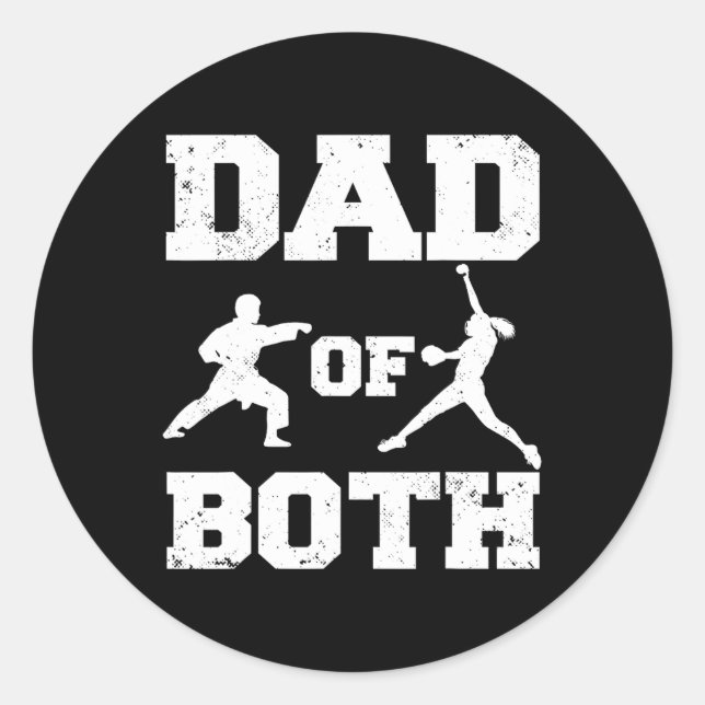 Dad Of Both Funny Karate Softll Dad  Classic Round Sticker (Front)