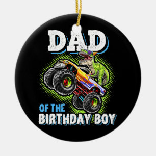 Dad of the Birthday Boy Dinosaur Monster Truck Ceramic Tree Decoration