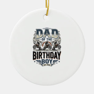Dad of the Birthday Boy Motocross Vintage Shirt_1 Ceramic Tree Decoration