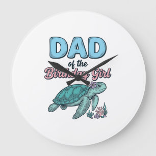 Dad of the Birthday Girl Sea Turtle Vintage Shirt  Large Clock
