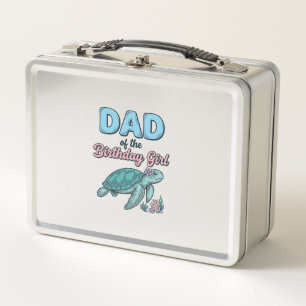 Dad of the Birthday Girl Sea Turtle Vintage Shirt Metal Lunch Box