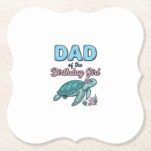 Dad of the Birthday Girl Sea Turtle Vintage Shirt Paper Coaster
