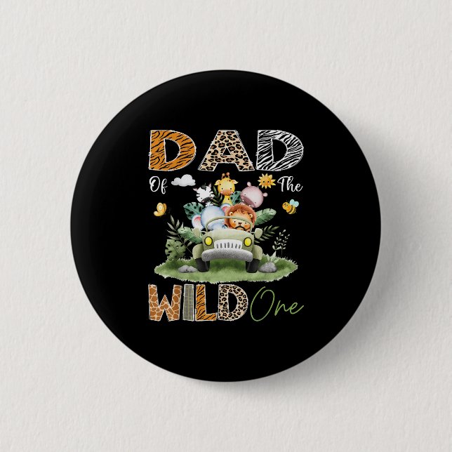 Dad Of The Wild One Safari Truck 1st Birthday Boy  6 Cm Round Badge (Front)