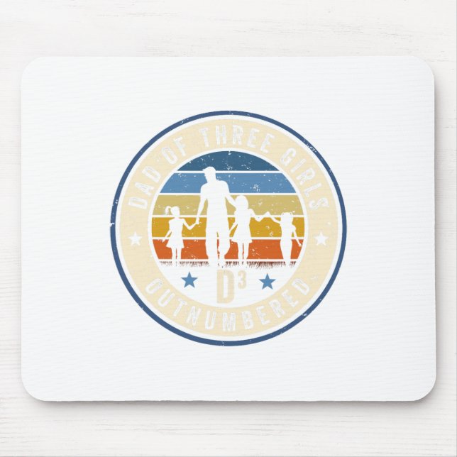 Dad Of Three Girls Outnumbered D3 Cubed Fathers Da Mouse Mat (Front)