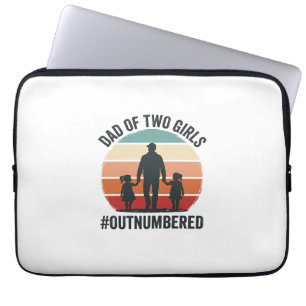 Dad of Two Girls Outnumbered Vintage Family Shirt_ Laptop Sleeve