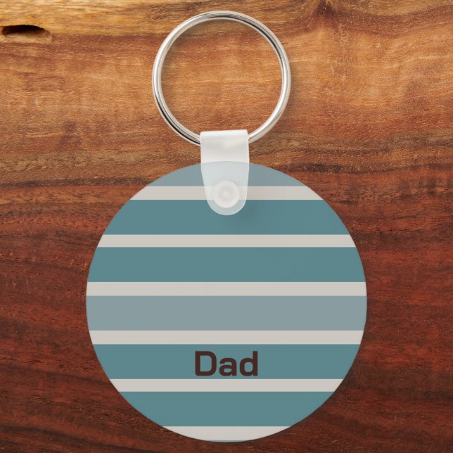 Dad on Blue Stripes Pattern Key Ring (Back)