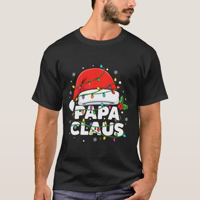 Dad Papa Claus Christmas Lights Family Matching Lo T-Shirt (Front)