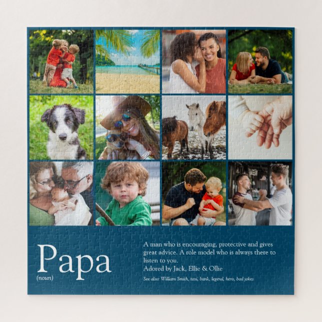 Dad, Papa, Daddy, Father Definition 12 Photo Blue Jigsaw Puzzle (Vertical)