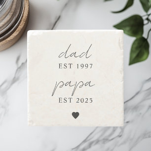 Dad & Papa EST Personalised Gift Stone Coaster