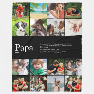 Dad Papa Ever Definition Photo Collage Black Fleece Blanket