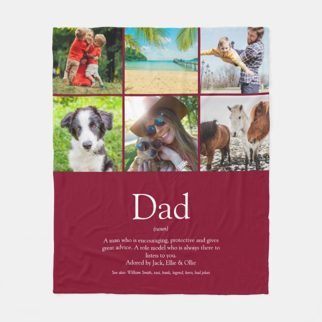 Dad Papa Father Definition 6 Photo Fun Burgundy Fleece Blanket (Front)