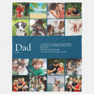 Dad Papa Father Definition Photo Collage Blue Fleece Blanket