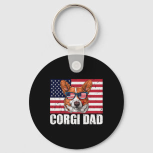 Dad Pembroke Welsh Corgi Us Flag Dog Lover 4th Of Key Ring