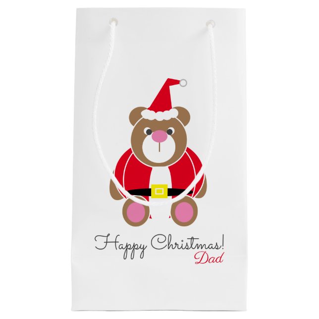 Dad Personalised teddy bear Father Christmas Small Gift Bag (Front)