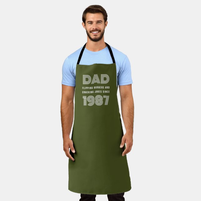Dad Personalised Year Grill Master BBQ Army Green Apron (Worn)