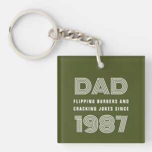 Dad Personalised Year Grill Master BBQ Army Green Key Ring