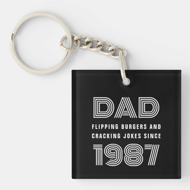 Dad Personalised Year Grill Master BBQ Black Key Ring (Front)