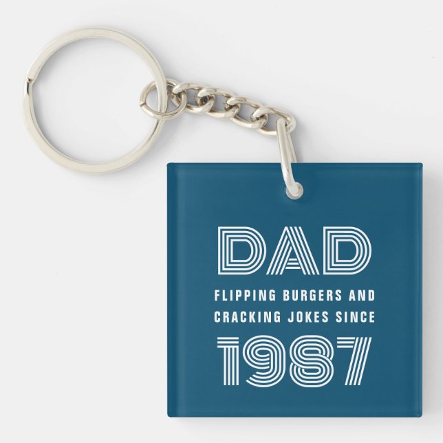 Dad Personalised Year Grill Master BBQ Teal Blue Key Ring (Front)