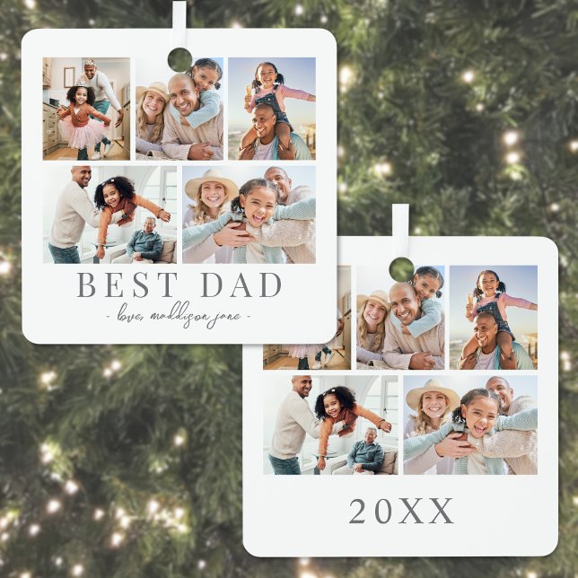 Dad Photo Collage Christmas Metal Tree Decoration (Dad Photo Collage Christmas Metal Ornament)