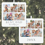 Dad Photo Collage Christmas Metal Tree Decoration<br><div class="desc">Personalised "Best Dad" Square Christmas Ornament. This simple and elegant square ornament is a heartfelt way to celebrate Dad during the holiday season. The design features space for five personal photos, with "Best Dad" displayed underneath in a classic serif font. Beneath that, you can add "Love, the Kids' Names" in...</div>