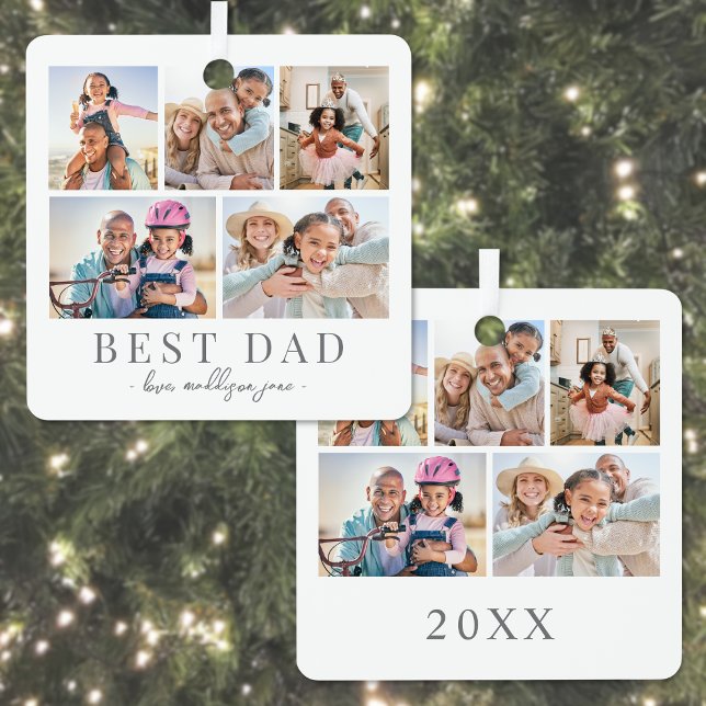 Dad Photo Collage Christmas Metal Tree Decoration (Dad Photo Collage Christmas Metal Ornament)
