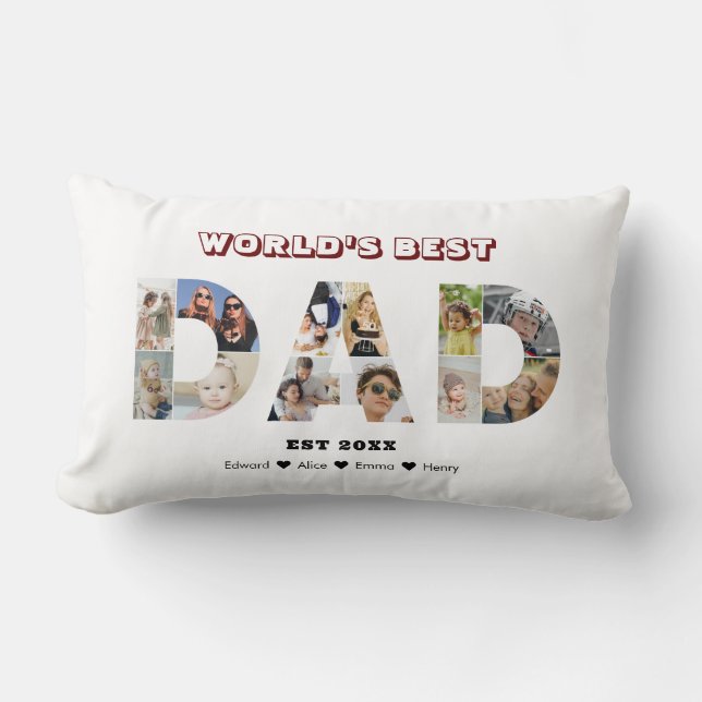 Dad Photo Collage Cutout Father's Day Birthday Lumbar Cushion (Front)