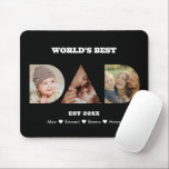 Dad Photo Collage Cutout Father's Day Birthday Mouse Mat<br><div class="desc">Celebrate the special moments with your father with this Dad Photo Collage design. This customisable design is perfect for creating a personalised and heartfelt gift for Father's Day and Birthday celebration. Craft a beautiful collage with the word DAD, featuring cherished moments, creating a visual journey of the precious memories you've...</div>
