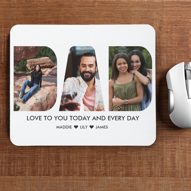DAD Photo Collage CutOut Letters White Mouse Mat (Creator Uploaded)