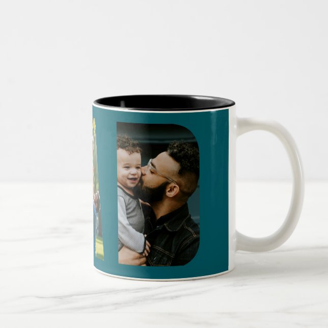 Dad Photo Collage Fathers Day Green Two-Tone Coffee Mug (Right)