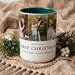 Dad Photo Collage First Christmas Keepsake Gift Two-Tone Coffee Mug