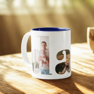 Dad Photo Collage, One of a Kind Father's Day Gift Two-Tone Coffee Mug