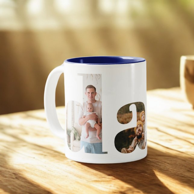 Dad Photo Collage, One of a Kind Father's Day Gift Two-Tone Coffee Mug (Creator Uploaded)