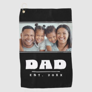 Dad Photo Est. Date Modern Black & White Sports Golf Towel