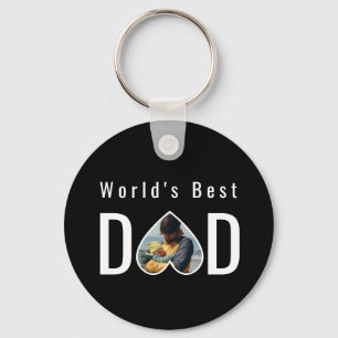 Dad Photo in Black Heart Frame Modern Text Key Ring