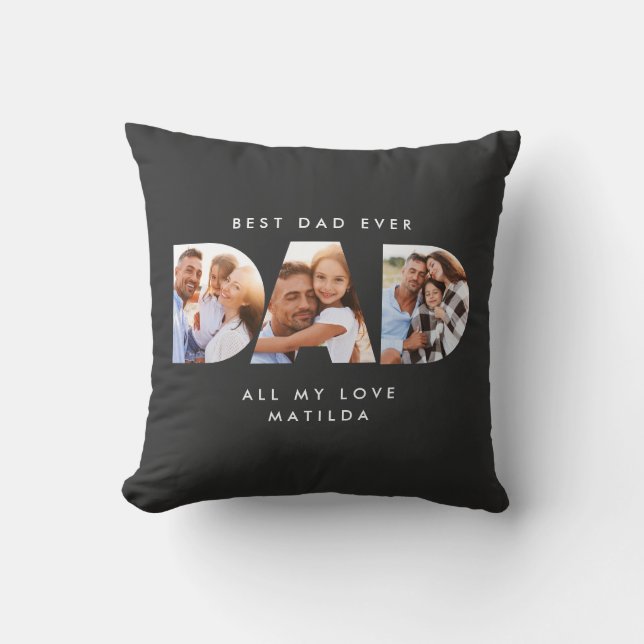 Dad photo modern typography child gift cushion (Front)