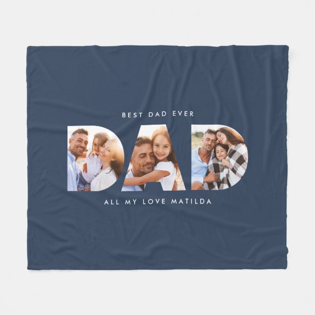 Dad photo modern typography child gift fleece blanket (Front (Horizontal))