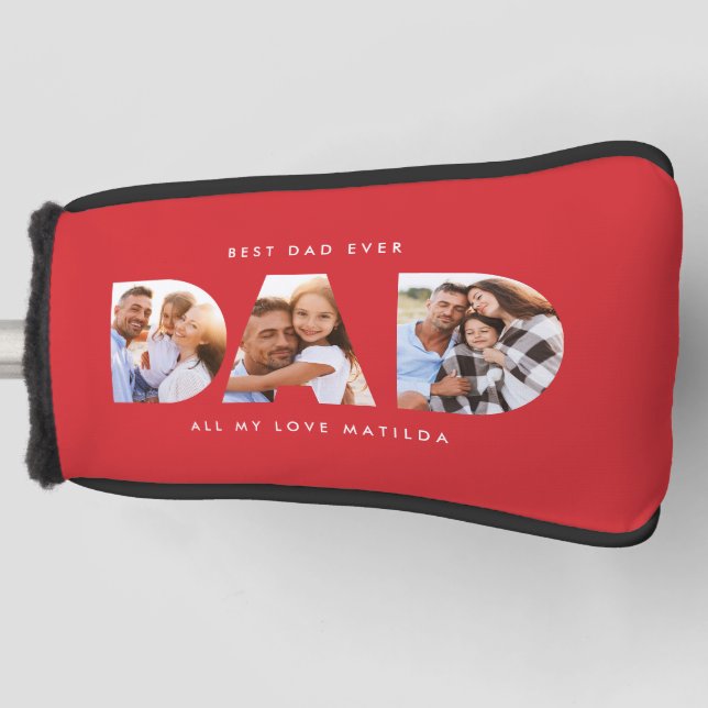 Dad photo modern typography child gift golf head cover (Front)