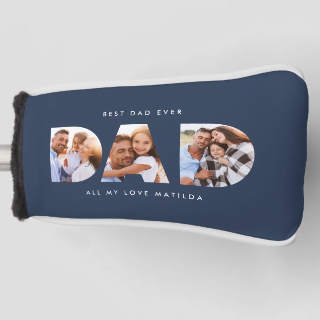 Dad photo modern typography child gift golf head cover (Front)