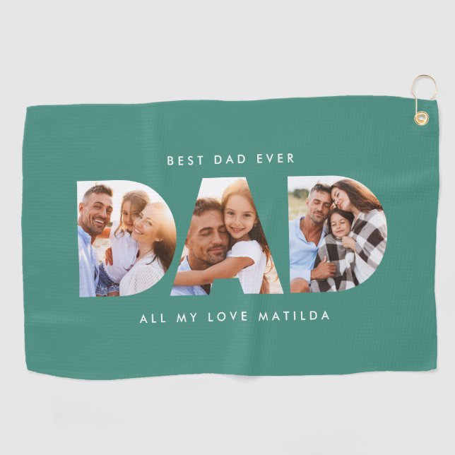Dad photo modern typography child gift golf towel (Horizontal)