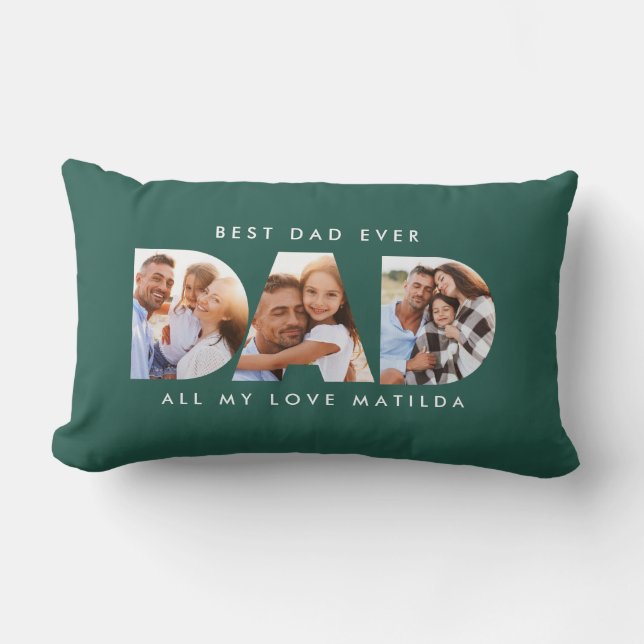 Dad photo modern typography child gift lumbar cushion (Front)