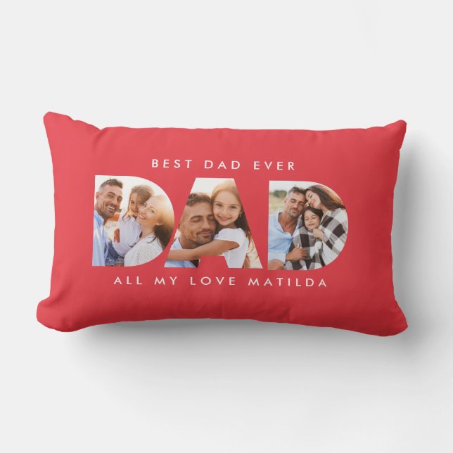 Dad photo modern typography child gift lumbar cushion (Front)