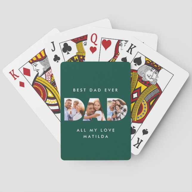 Dad photo modern typography child gift playing cards (Back)