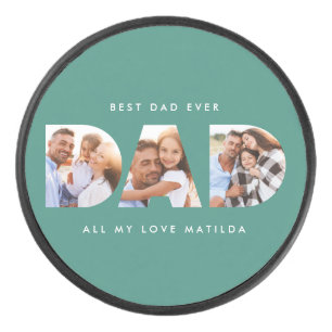 Dad photo modern typography green hockey puck