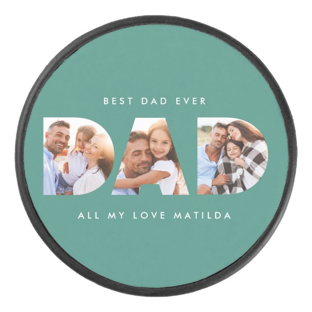 Dad photo modern typography green hockey puck (Front)