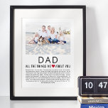 Dad Photo Things We Love About You Father's Day  Poster<br><div class="desc">Compile a list of things you love about your dad,  add a favourite photograph and you have a Father's Day gift he'll treasure! Perfect for birthdays and other family members too! ♥</div>