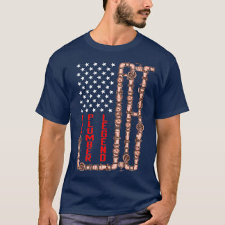 Dad Plumber Legend American Flag Fathers Day T-Shirt
