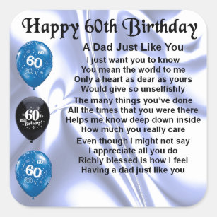 Dad Poem  60th Birthday Square Sticker