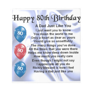 Dad Poem 80th Birthday Notepad