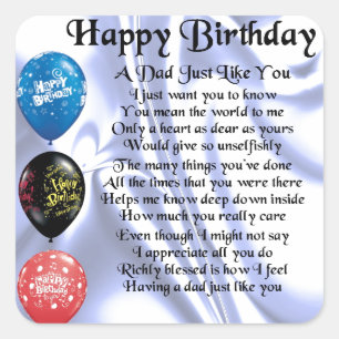 Dad Poem  Happy Birthday Square Sticker